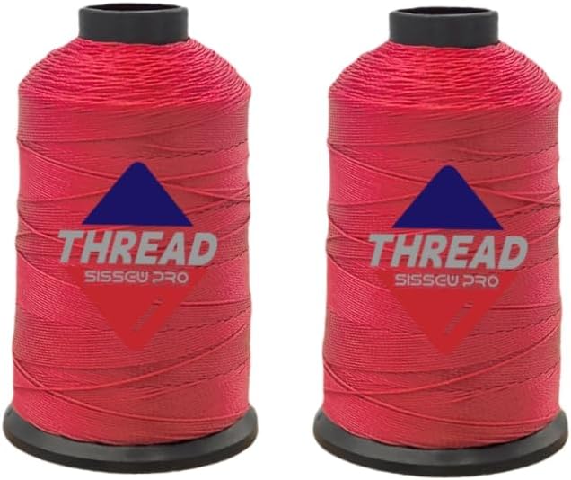 Sissewpro 1oz 375 yds Each 2 Pack Tex70 Bonded Nylon Thread 69 Upholstery Thread Heavy Duty Threads for Leather Sewing Machine, Beading, Hair Weaving, Denim, Canvas,Webbings 2oz Total（2, Red）