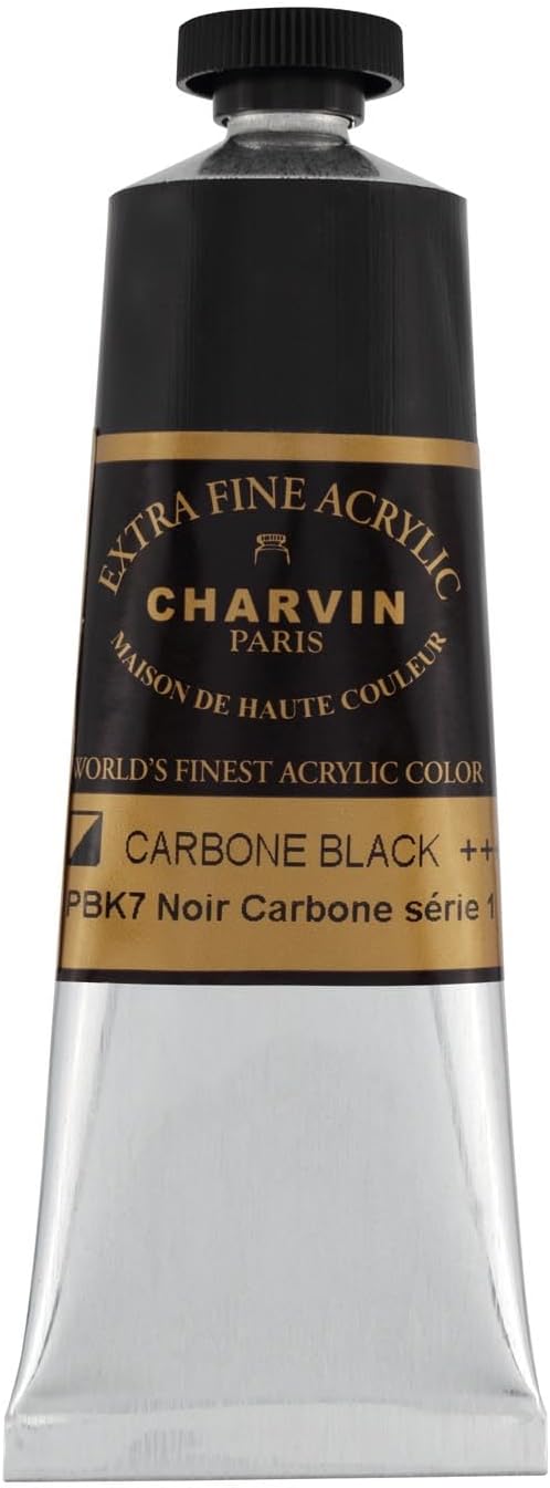 Charvin Extra Fine Professional Acrylic Paint - Carbon Black, 60ml Tube, Triple-Milled, Lightfast Pigments, Open Stock Artist Acrylic Paints in Nature-Inspired Hues