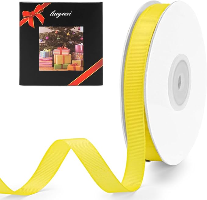 LIUYAXI 5/8" X 50 Yards Solid Yellow Grosgrain Ribbon, Perfect for Crafts, Wedding Decor, DIY Hair Accessories, Sewing, Gift Package Wrapping and More