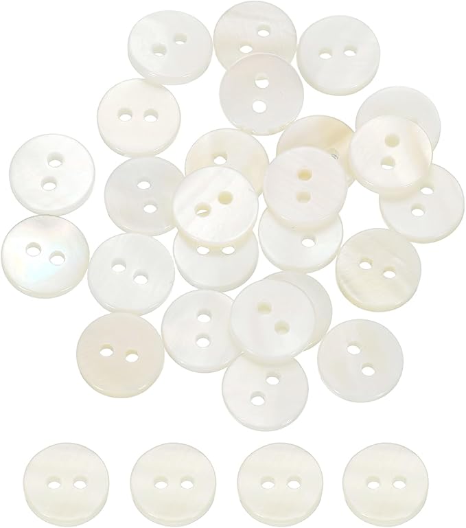 uxcell 60Pcs Natural Shell Buttons, 10mm 2-Hole Round Shell Craft Sewing Button, Decorative Accessories for Coats, Shirts, Clothing DIY Projects, White