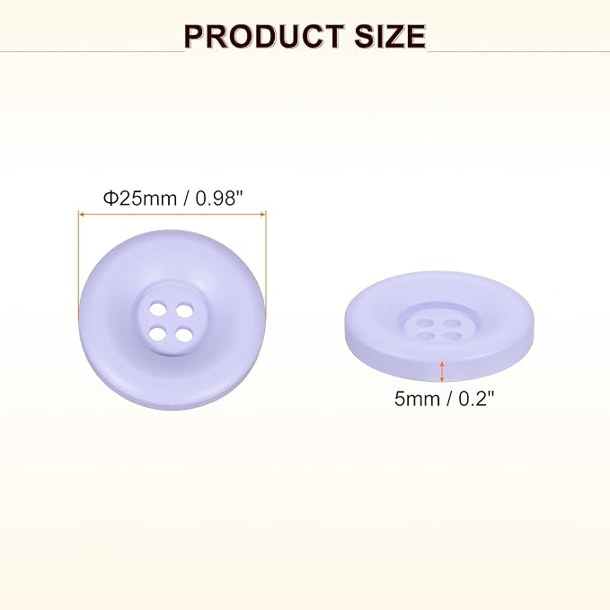 HARFINGTON 50pcs Sewing Button 25mm (1 Inch) 4 Holes Resin Thickened Round Crafting Replacement Buttons for Clothing DIY Crafts Decoration, Purple
