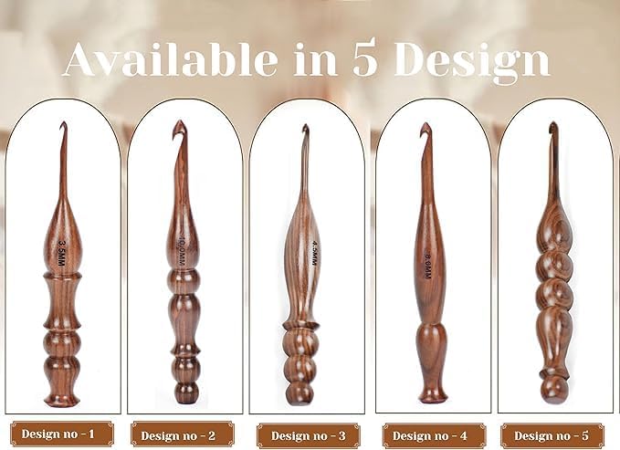 Wooden Crochet Hooks Set of 13 for Arthritic Hands | Ergonomic Soft Grip Handcrafted Knitting Needle for Crocheting and Knitting (Brown (Crochet - 4))
