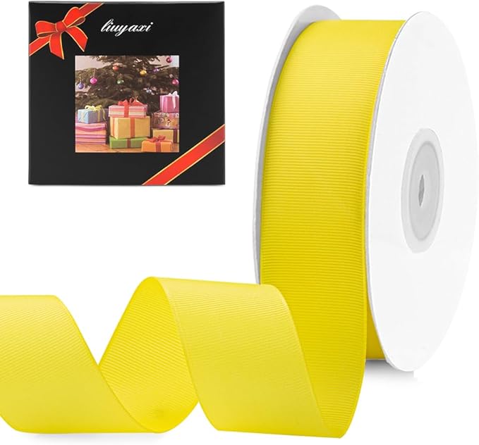 LIUYAXI 1-1/2" X 50 Yards Solid Yellow Grosgrain Ribbon, Perfect for Crafts, Wedding Decor, DIY Hair Accessories, Sewing, Gift Package Wrapping and More