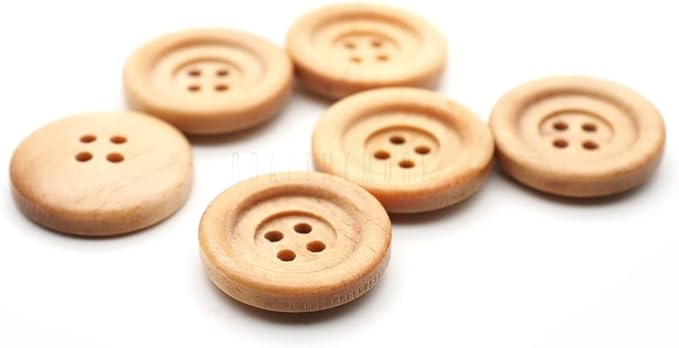 CRAFTMEMORE Wooden Buttons 4 Holes Round Wood Button for Garment Sewing DIY Crafts B739 (21mm, 12pcs)