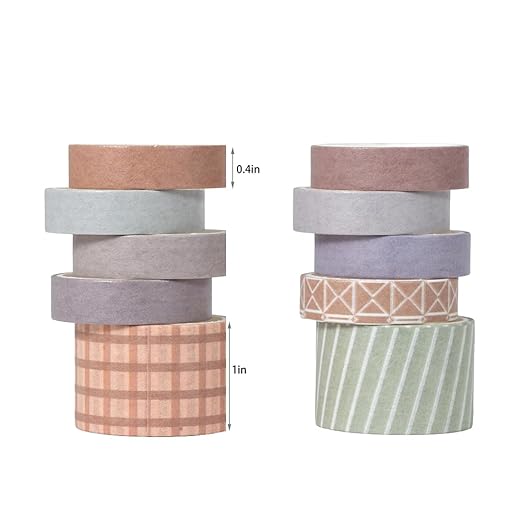 10 Rolls Washi Tape Set, Solid Color & Grid Decorative Tapes for Journals, Scrapbooking, Gift Wrapping, Decor & Crafts (Sunset)