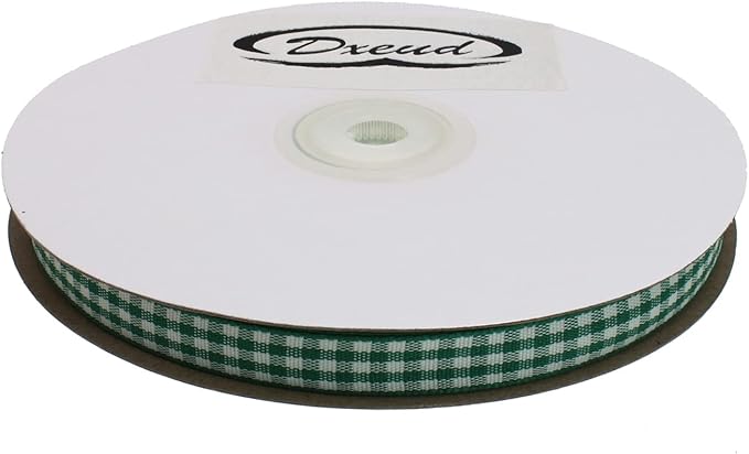 Gingham Ribbon 50 Yard Each Roll 100% Polyester Woven Edge (3/8" x 50 Yards, Dark Green)