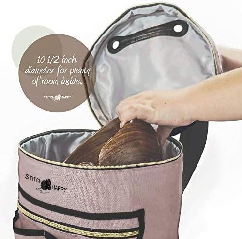Designer Stitch Happy Crocheting Kit: 52 Piece Crochet Kit for Beginners & 7 Pocket Yarn Bag, Signature Yarn Storage - Tan