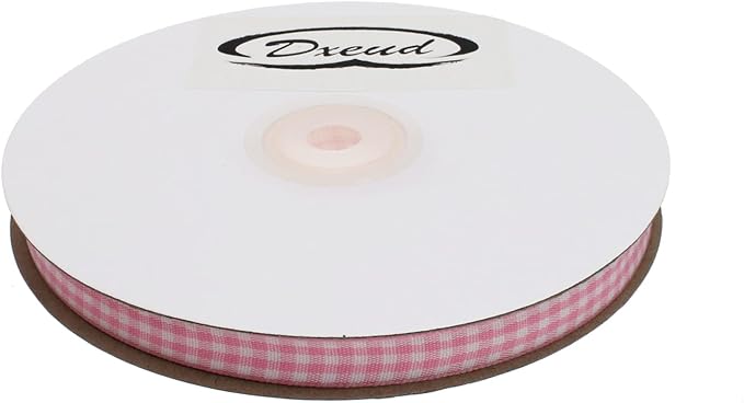 Gingham Ribbon 50 Yard Each Roll 100% Polyester Woven Edge (3/8" x 50 Yards, Pink)