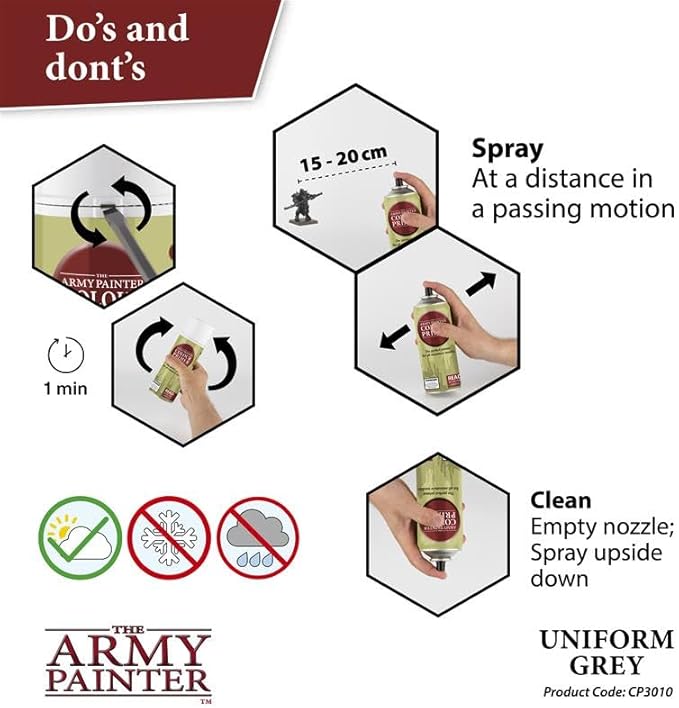 The Army Painter, Colour Primer: Uniform Grey, 400ml, 13.5oz - Acrylic Spray Undercoat for Miniature Painting - Spray Primer for Plastic Miniatures
