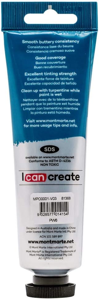 Mont Marte Oil Paint Premium, 3.4 US fl.oz (100ml) Tube, Titanium White, 2Pack, Heavy Body Paint, Artist Quality, Good Coverage, Excellent Tinting Strength, Ideal for Painting Canvas