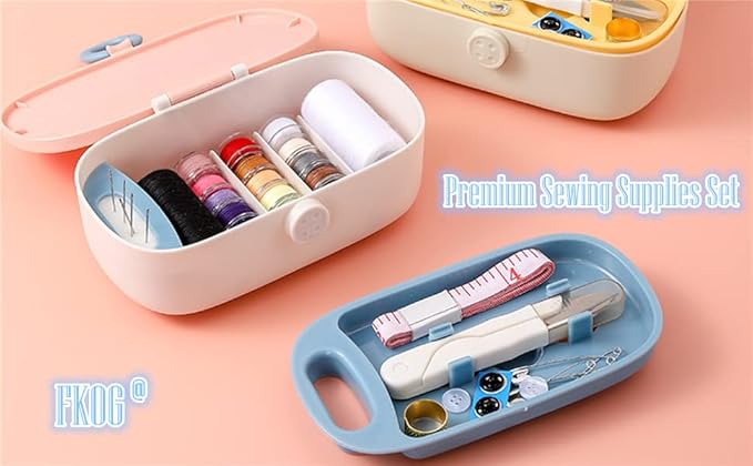 FKOG Sewing Project Kit, 135 Pcs Premium Family Sewing Supplies Repair Kit Sewing Thread Accessories Traveler Sewing Kit DIY Sewing Supplies Organizer (Pink)