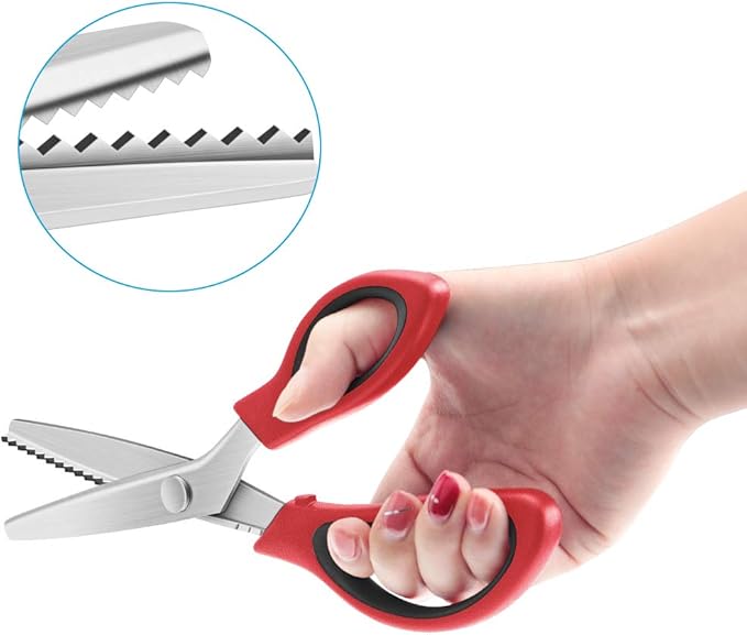 Pinking Shears Serrated,Comfort Grips Handled, Professional Dressmaking Sewing Craft Zig Zag Cut Scissors, Suitable for Many Kinds of Fabrics and Paper, 9 Inch Red
