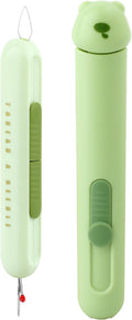 Automatic Needle Threaders Seam Ripper, Upgraded 3 in 1 Sewing Needle Threader Tool, Stretchable Quick Seam Rippers with Needle Storage for Hand Quilling, Embroidery Stitch Removal(Green)
