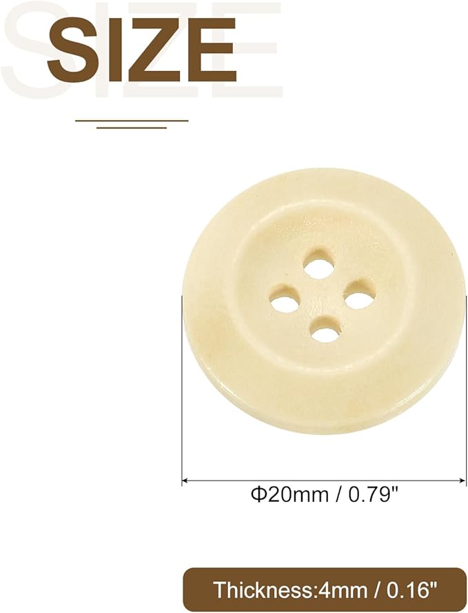 uxcell 100Pcs Wooden Buttons, 20mm(13/16") 4 Hole Round Wood Sewing Button Craft for Sewing DIY Craft Clothing, Natural Wood