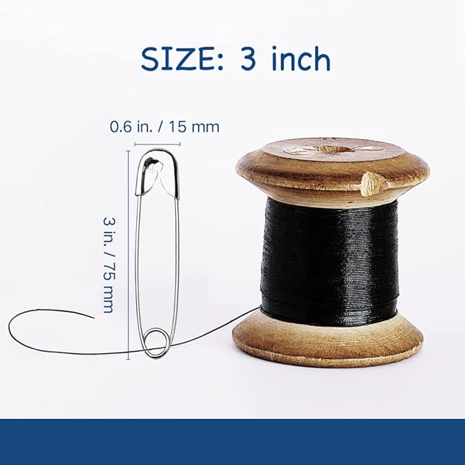 3 Inches Large Safety Pins, Pack of 50, Big Heavy Duty Safety Pins for Brooch Making, Blankets, Crafts, Cloth Curtain (SP)
