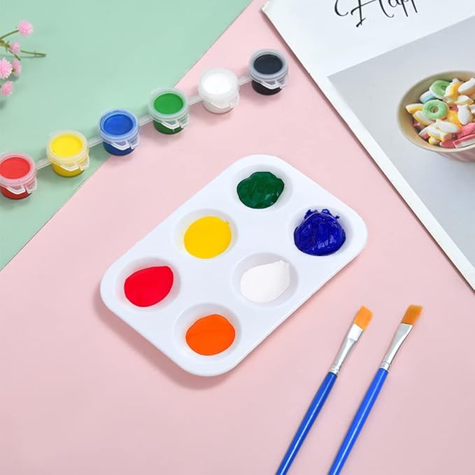 50 Pack White Plastic Paint Palettes, STRAWBLEAG 6 Wells White Small Rectangular Watercolor Palette, Craft Painting Palette for Adult, Amateur Painters, DIY Art Painting
