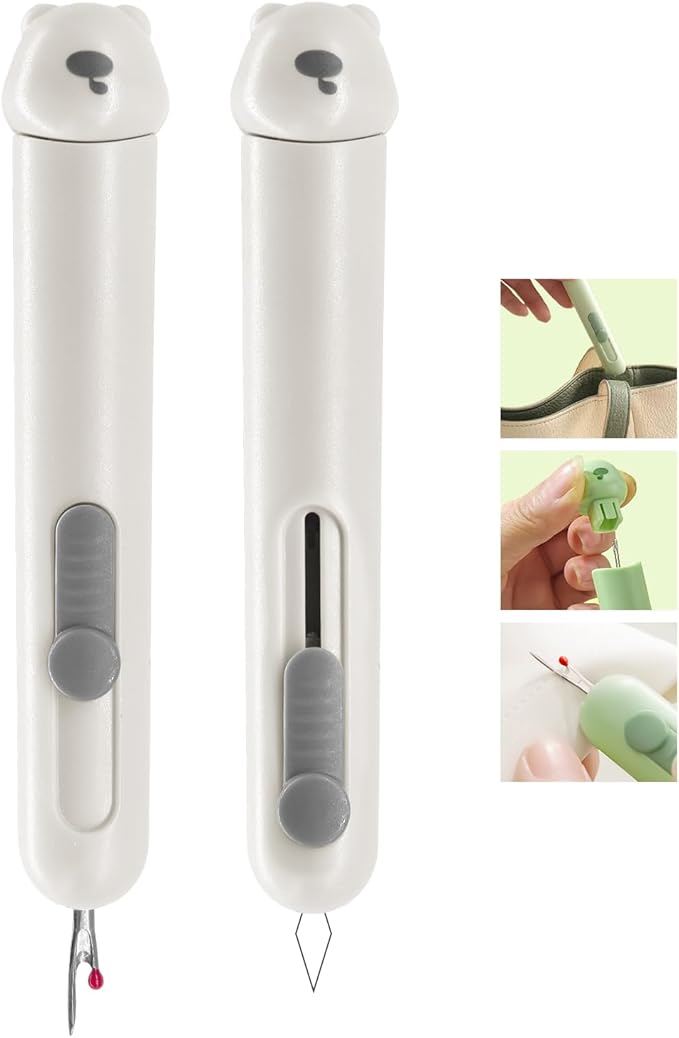 FLONSA 2 PCS Automatic Needle Threaders, 3 in 1 Seam Ripper Upgraded Stretchable Needle Threader for Hand Sewing Cross Stitch(Grey)