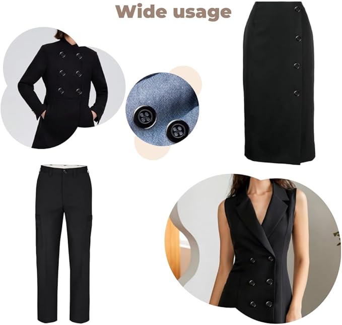 100 Pcs Black Pant Buttons 0.7 inch Industrial Buttons for Sewing 27L 4 Hole Sewing Round Plastic Replacement Bulk Ideal for Pant Uniform Pants Jeans Jacket Skirt Shorts Craft DIY Art Decorative
