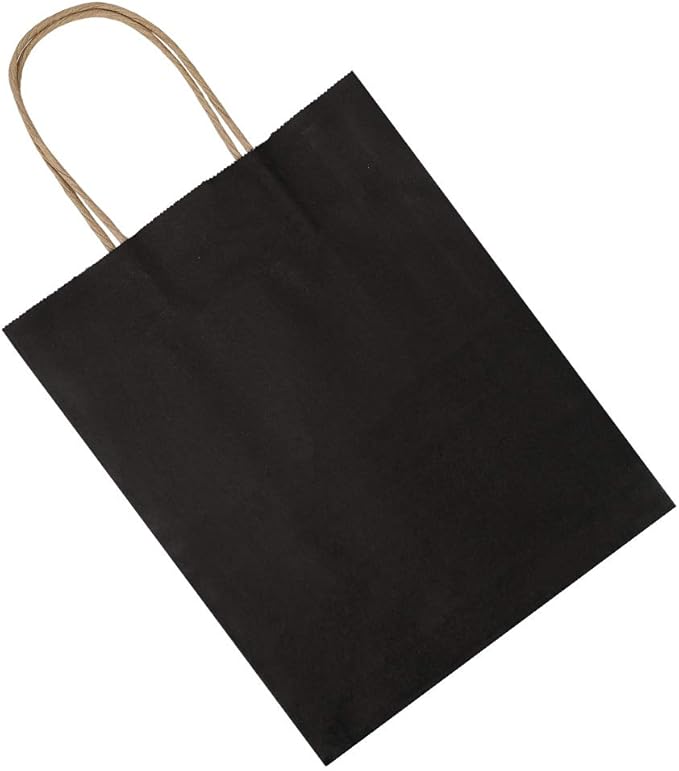 bagmad 50 Pack Medium 8x4.75x10 Inch Black Gift Paper Bags with Handles Bulk, Kraft Bags, Craft Grocery Shopping Retail Party Favors Wedding Business Sacks (Black, 50pcs)