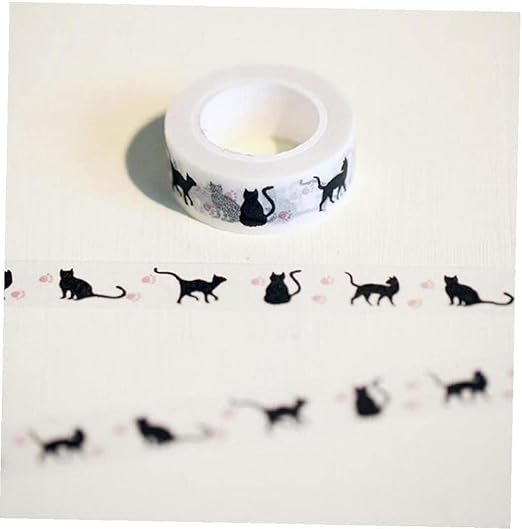 2Pcs Black Cat Kawaii Washi Decoration Cat and Masking Tape - 1.5cm*10m for DIY Scrapbooking, Crafts and Planners