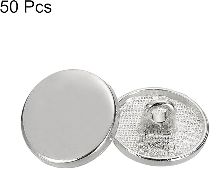 HARFINGTON 50pcs 24L Metal Round Flat Sewing Buttons 15mm Alloy Shank Craft Replacement Button for Men Women Suit Woolen Coat Shirt Trousers Sewing Crafts, Silver Tone