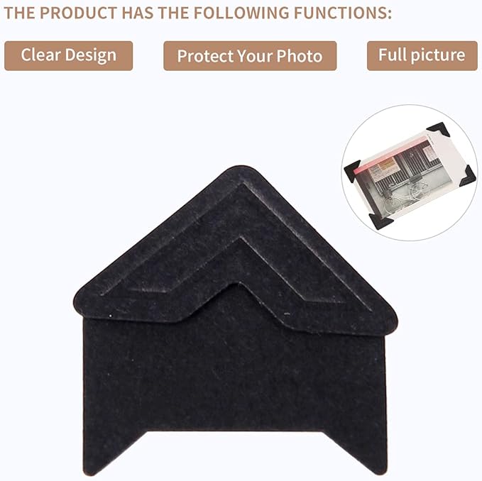 GOONAVI 15 Sheets 360 Pcs Black Acid-Free Photo Corners Mounting Self Adhesive for DIY Photo Album Journal
