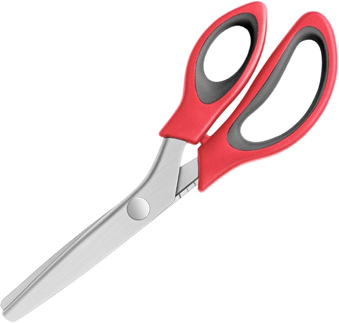 Pinking Shears Serrated,Comfort Grips Handled, Professional Dressmaking Sewing Craft Zig Zag Cut Scissors, Suitable for Many Kinds of Fabrics and Paper, 9 Inch Red