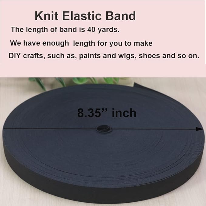 Black Knit Elastic Band for Sewing 20mm 3/4 inch 40 Yards Flat High Elasticity Straps- Wide Stretchy Knit Elastic Bands for Pants-Waistband-Wigs-Bedspread-DIY Clothing Crafts