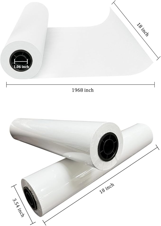 Kraft Butcher Paper Roll 18" x 164ft, White, Unbleached & Unwaxed & Uncoated, Perfect for BBQ Smoker, Grilling, Craft, Drawing & Gift Wrapping