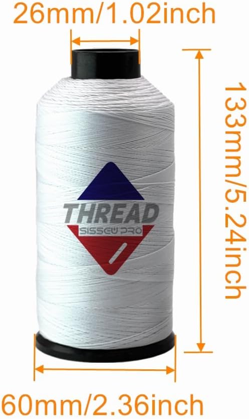 Sissewpro Tex70 Bonded Nylon Thread 69 Upholstery Thread Heavy Duty Threads for Sewing Machine Strong Black Threads for Leather, Beading, Hair Weaving, Denim, Canvas,Webbings, 4oz 1500yds（2, White）