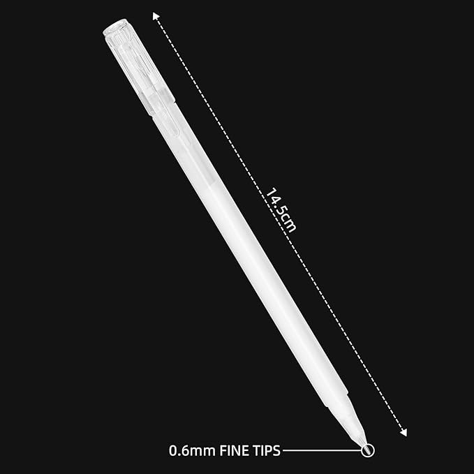 SMOOTHERPRO White Gel Pen 12 Pcs White Ink Pen Set 0.6mm 0.8mm Point Gel Pens for Black Paper Art Drawing Journaling Writing Sketching(SA68-6)