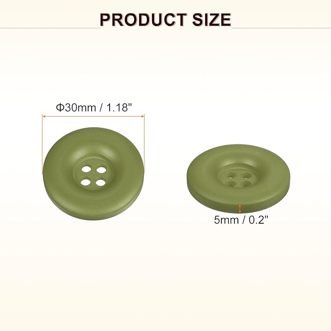 HARFINGTON 50pcs Sewing Button 30mm (1-3/16 Inch) 4 Holes Resin Thickened Round Crafting Replacement Buttons for Clothing DIY Crafts Decoration, Green