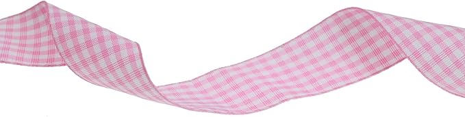 Gingham Ribbon 50 Yard Each Roll 100% Polyester Woven Edge (1" x 50 Yards, Pink)