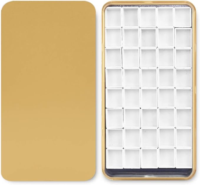 Portable Watercolor Tins Paint Palette with 40Pcs Empty Half Pans and Magnetic Squares, Small Travel Metal Paint Box with Acrylics Painting Art Drawing.Gold