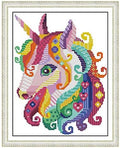 Stitchmelody Easy Stamped Cross Stitch Kits for Beginners,11CT Printed Pattern Embroidery Kit,DMC Threads Sewing Pattern Needlepoint Kits for Adults-Colorful Unicorn 11''X15.3''
