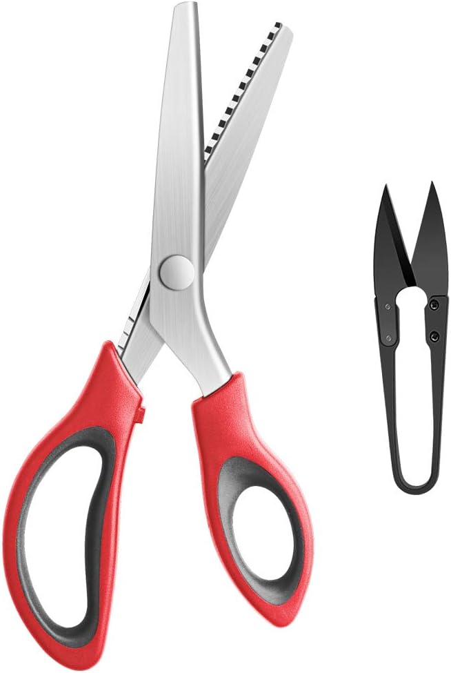 Pinking Shears Serrated,Comfort Grips Handled, Professional Dressmaking Sewing Craft Zig Zag Cut Scissors, Suitable for Many Kinds of Fabrics and Paper, 9 Inch Red