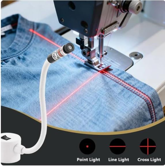 Magnetic Positioning Quilting Light for Sewing Machine, Red Guide Line Tool, Sewing Light Straight Stitch Seam Guide, With Adjustable Dot/Straight Line/Crosshair Projection (1Pc, Straight Line)