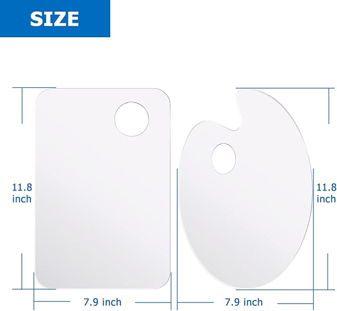 Tamaki 2 Pack 11.8 x 7.9 Inch Acrylic Paint Palette with Thumb Hole Clear Paint Pallet, Easy Clean Non-Stick Artist Pallet for Oil Watercolor Craft DIY Art Painting Palette
