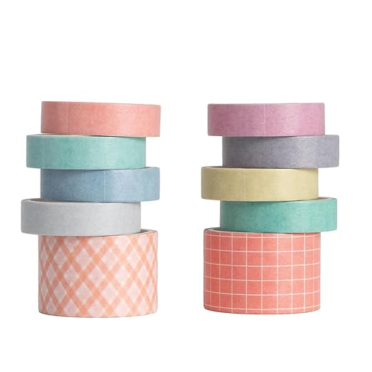 10 Rolls Washi Tape Set, Solid Color & Grid Decorative Tapes for Journals, Scrapbooking, Gift Wrapping, Decor & Crafts (Forest)