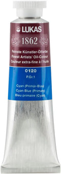 Lukas 1862 Professional German Oil Paint, Cyan Blue (Primart) 37 mL - w/Beeswax & Non-Yellowing Sunflower Oil, Short Drying Time, Smooth, Outstanding Lightfastness
