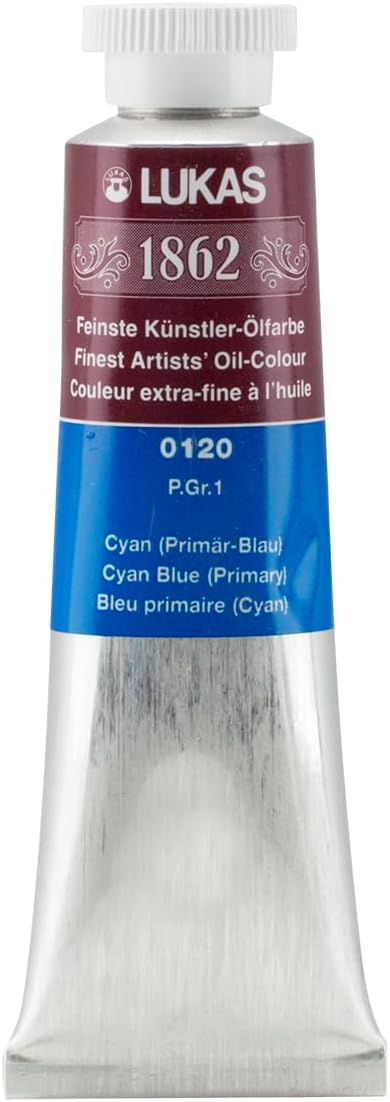 Lukas 1862 Professional German Oil Paint, Cyan Blue (Primart) 37 mL - w/Beeswax & Non-Yellowing Sunflower Oil, Short Drying Time, Smooth, Outstanding Lightfastness