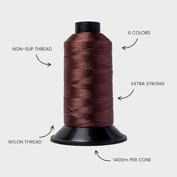Big Kizzy Brown 1400m Nylon Thread for Hair Extensions, Sew in Human Hair Weft and Wigs - Non-Slip and Comfortable Hold for Hand and Machine Tied Weft