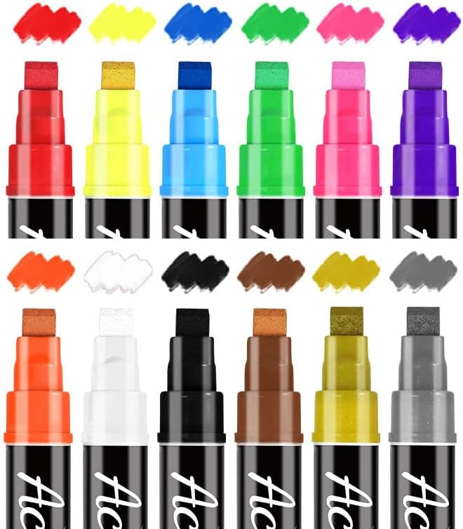 VIANZE Jumbo 12Colors Markers, Acrylic Paint Pens, 10mm Felt Tip Jumbo Poster Markers,Waterproof and Permanent Paint Pens, for Rock Wood, Fabric, Ceramic,Posters Art Paintings