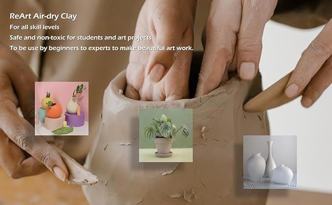 ReArt Air-Dry Clay 15LB wih 3 Colors White, Gray & Terra Cotta 5lb Each- Ideal for Beginners and Advanced Sculptors All-Purpose Modeling Clay (White, Gray & Terra Cotta)