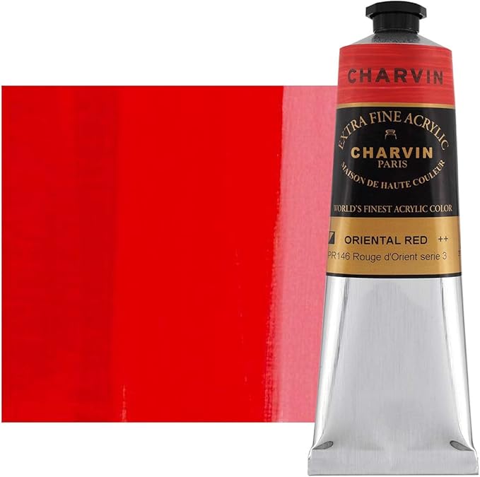 Charvin Extra Fine Professional Acrylic Paint - Oriental Red, 150ml Tube, Triple-Milled, Lightfast Pigments, Open Stock Artist Acrylic Paints in Nature-Inspired Hues