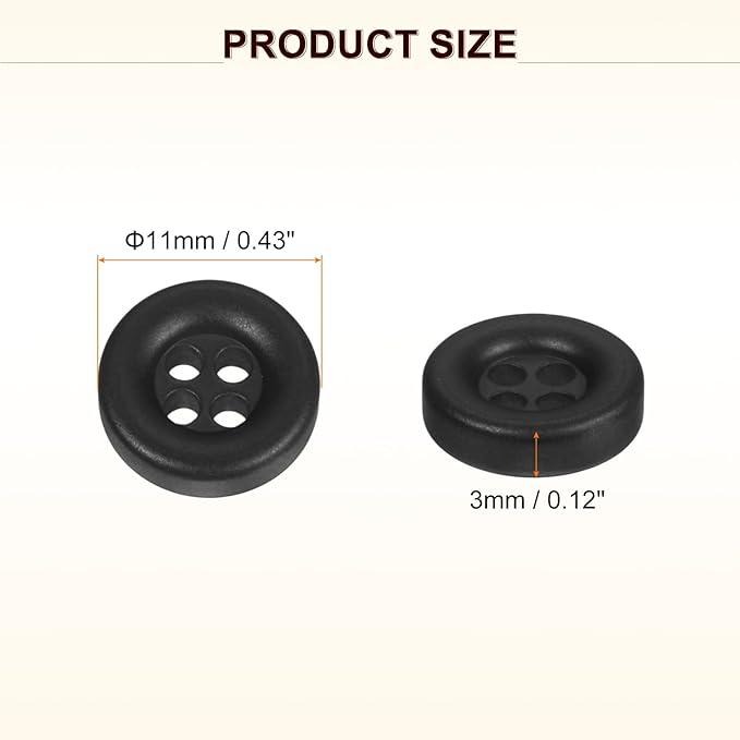 HARFINGTON 50pcs Sewing Button 11mm (15/32 Inch) 4 Holes Resin Thickened Round Crafting Replacement Buttons for Clothing DIY Crafts Decoration, Black