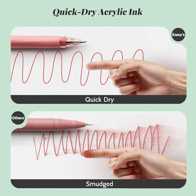 ENMY Acrylic Fineliner Pen, 6Pcs Aesthetic Colors 0.6mm Fine Point Retractable Markers, Colorful Drawing Pen for Journaling, Outlining, Sketch, Note-Taking, Smooth Art Pens for Adults & Kids