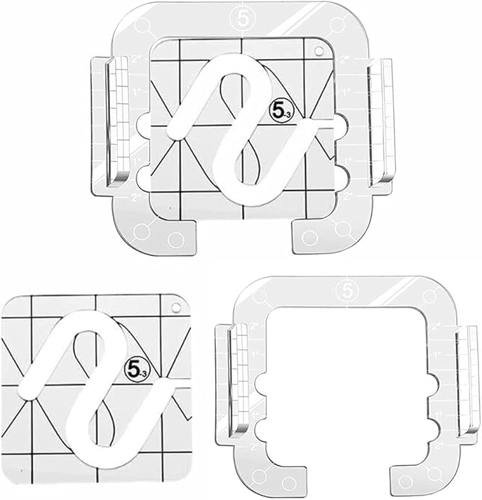 YEQIN 13 Pieces Free Motion Quilting Template with Quilting Frame -5 Series Acrylic Ruler Set - for Domestic Sewing Machine