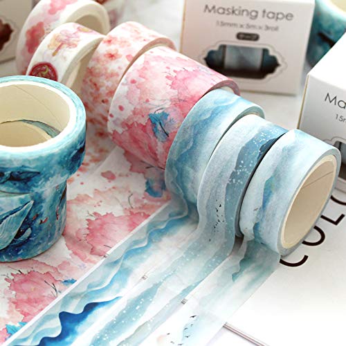 YUBBAEX Cute Printed Washi Tape 3 Rolls Japanese-Style Masking Tape Set Decorative for Arts, DIY Crafts, Journal Supplies, Planners, Scrapbook, Card/Gift Wrapping (Mythical Fish (Wide))