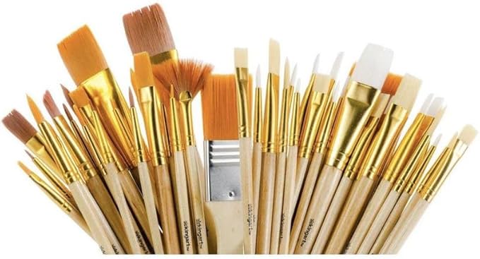 KINGART 50-Piece Paint Brush Set, Acrylic, Oil, Watercolor Gouache Paints, Face & Nail, Miniature Detailing & Rock Painting for Adults & Kids